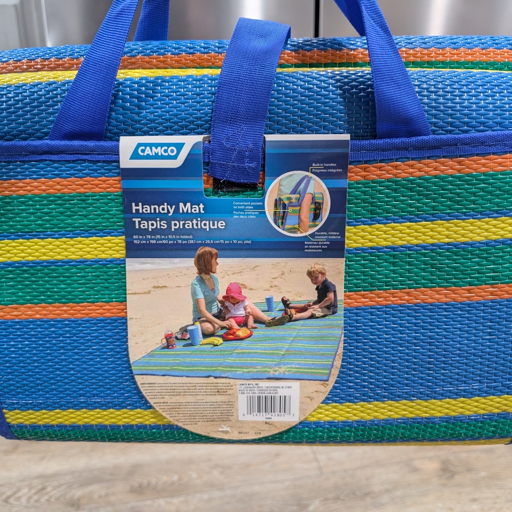 Camco Blue/Green Striped Handy Mat – Portable Beach Mat